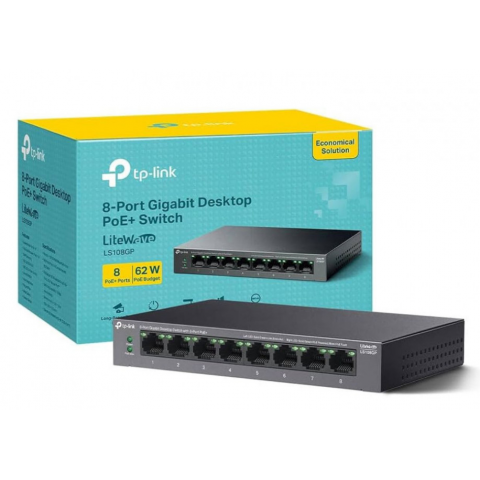 PoE adapteris 220V 62W Gigabit 8 išėjimai TP-LINK LS108GP
